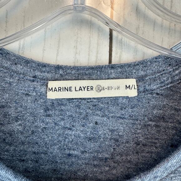 Marine Layer Blue/Gray Re-Spun Contrast Pocket Short-Sleeve T-Shirt Size M/L - Picture 2 of 10